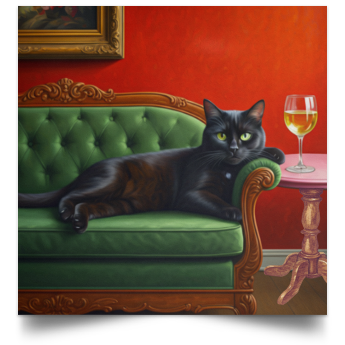 Black Cat Drinking Wine Square Poster