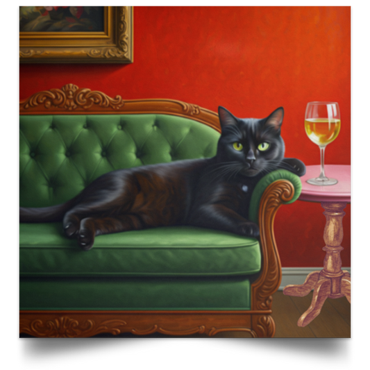 Black Cat Drinking Wine Square Poster