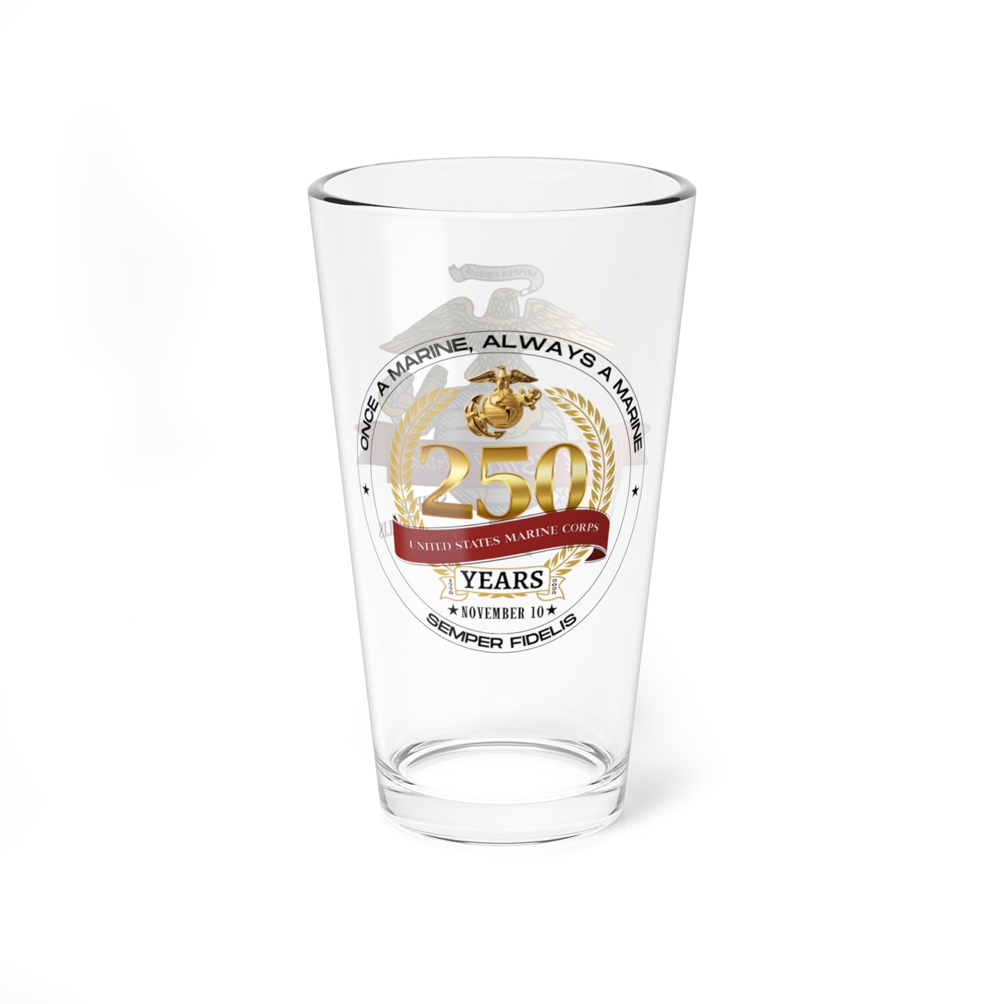 250th USMC Birthday Glass, 16oz