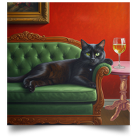 Black Cat Drinking Wine Square Poster
